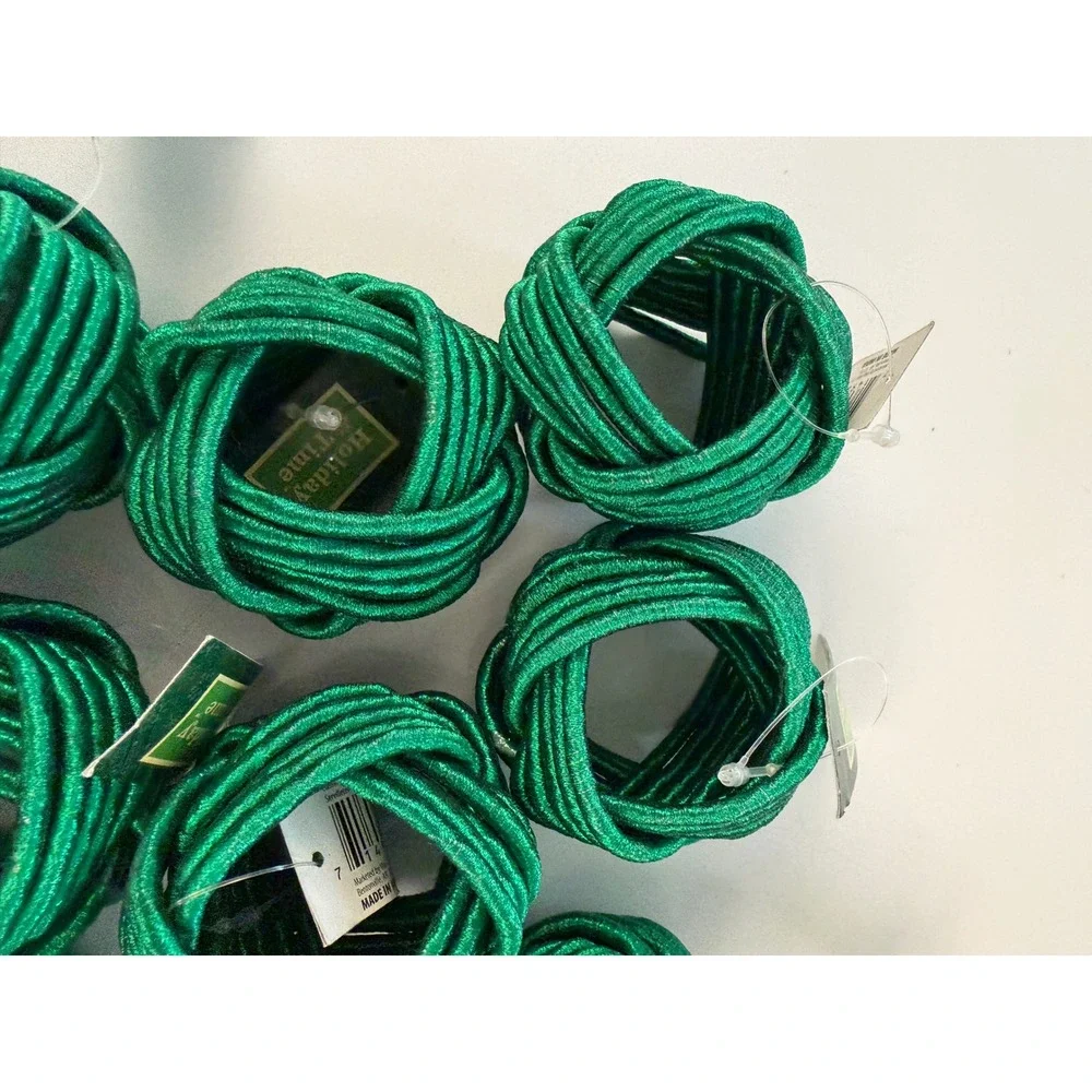 Holiday Time Green Metallic Classic Knot Napkin Rings Set of 8 Christmas Decor